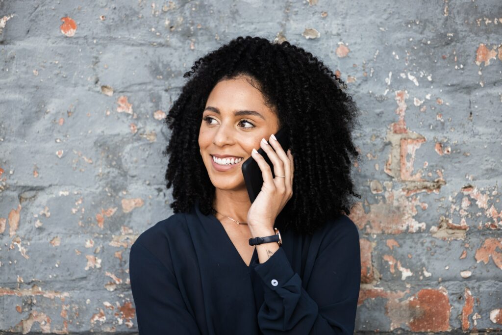Black woman, phone call and business contact for communication, contact us and 5g connection. Face